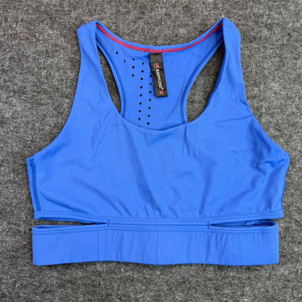 KadyLuxe Sports Bra Women Medium Blue Racerback Laser Cut Out 1905KL